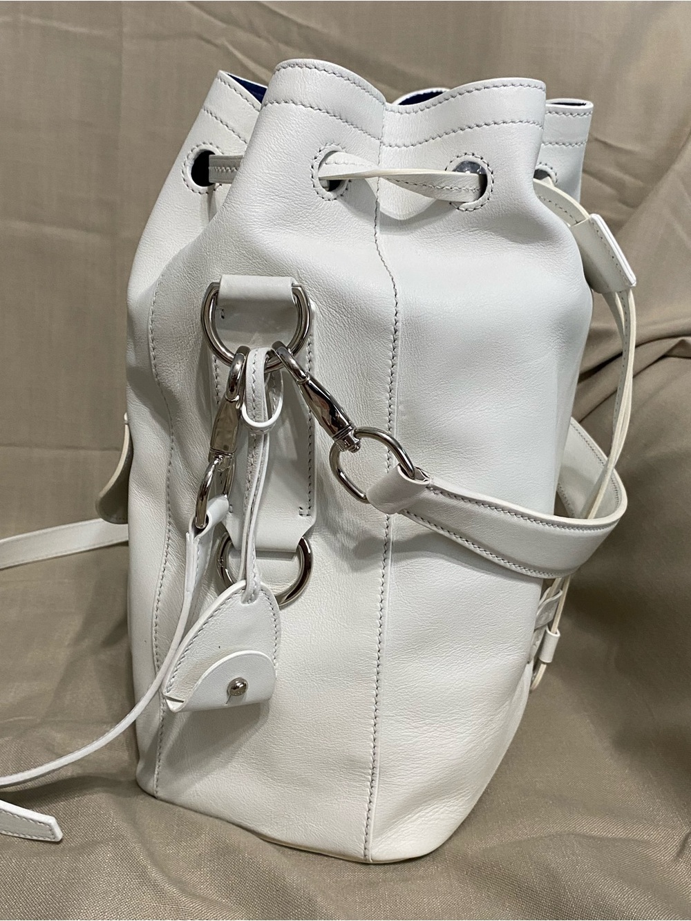 LKNW Ralph Lauren Ricky Large Drawstring Bag Leather White - Picture 4 of 14